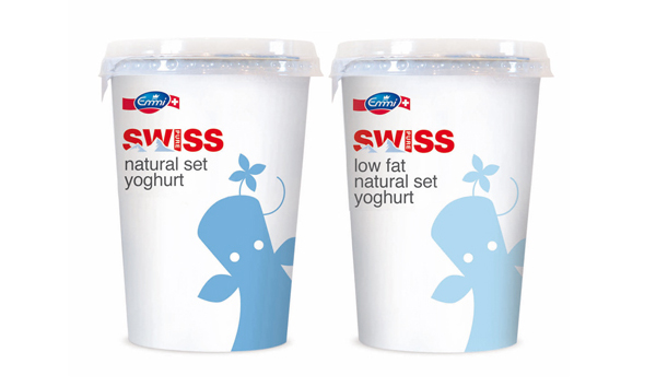 Packaging designed by Studio h for yoghurt range Swiss Plus from Emmi